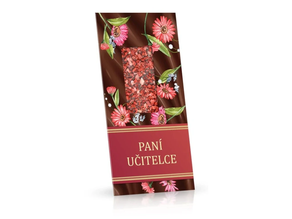 Paní učitelce Květy - Mléčná čokoláda s posypem jahodami 100 g