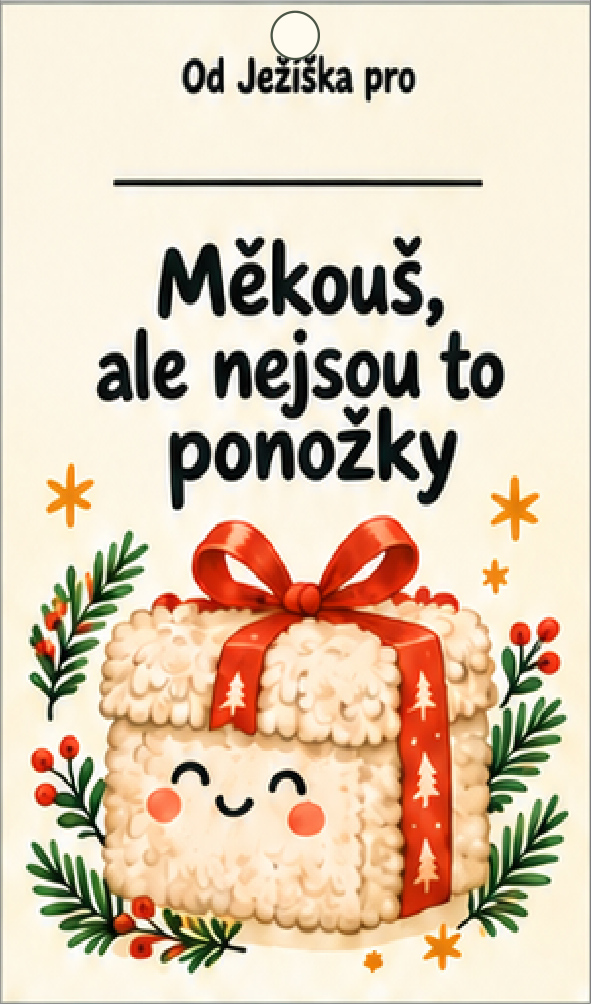 Vánoční jmenovka na dárek – Měkouš, ale nejsou to ponožky