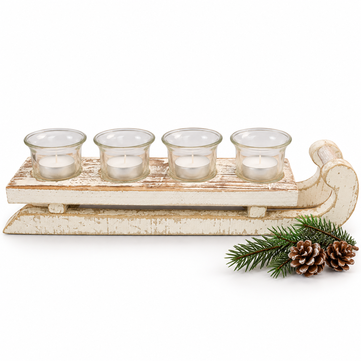 Advent přijíždí – dřevěný svícen ve tvaru saní pro 4 svíčky