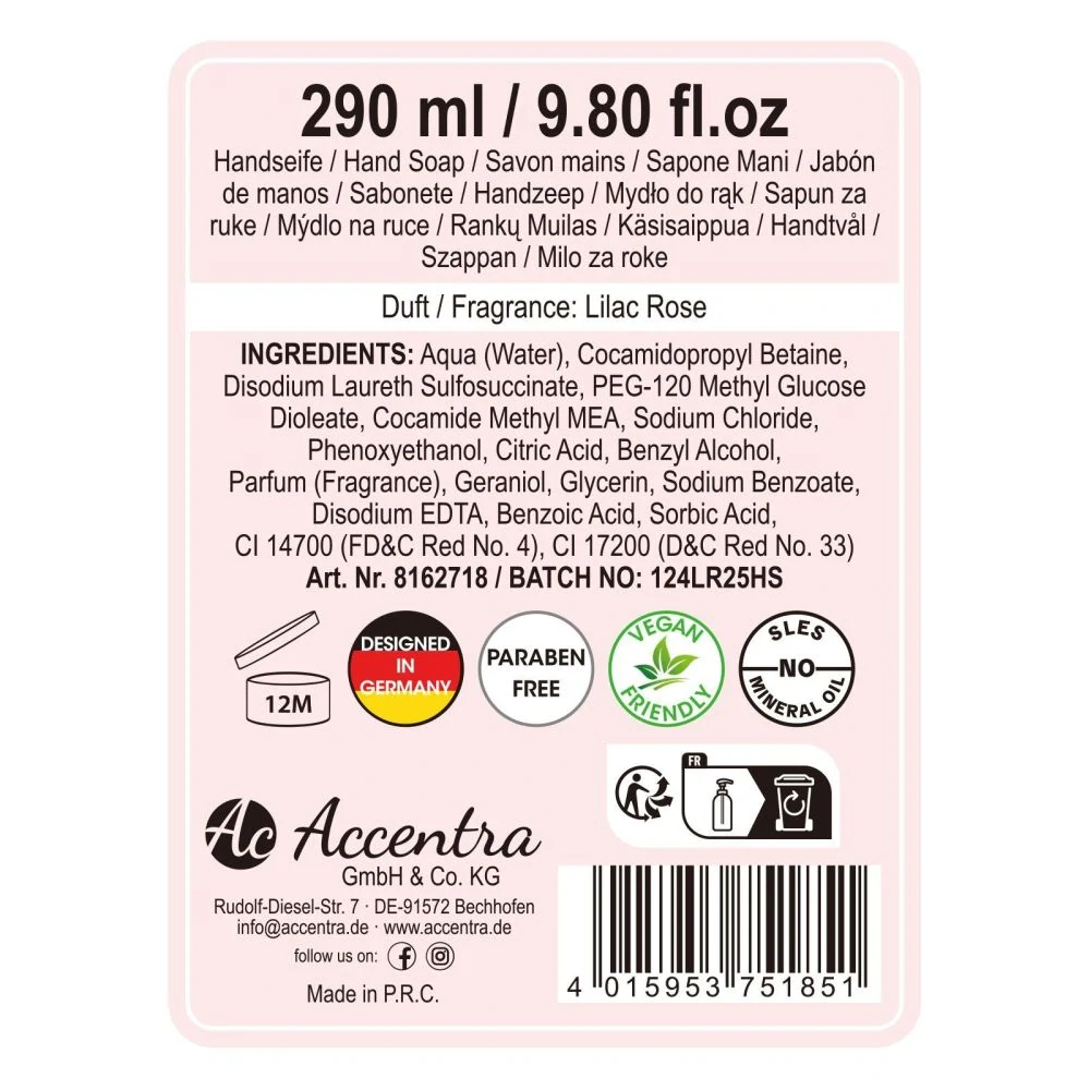 ACCENTRA MÝDLO na ruce BLOSSOM s pumpičkou Růže 290ml