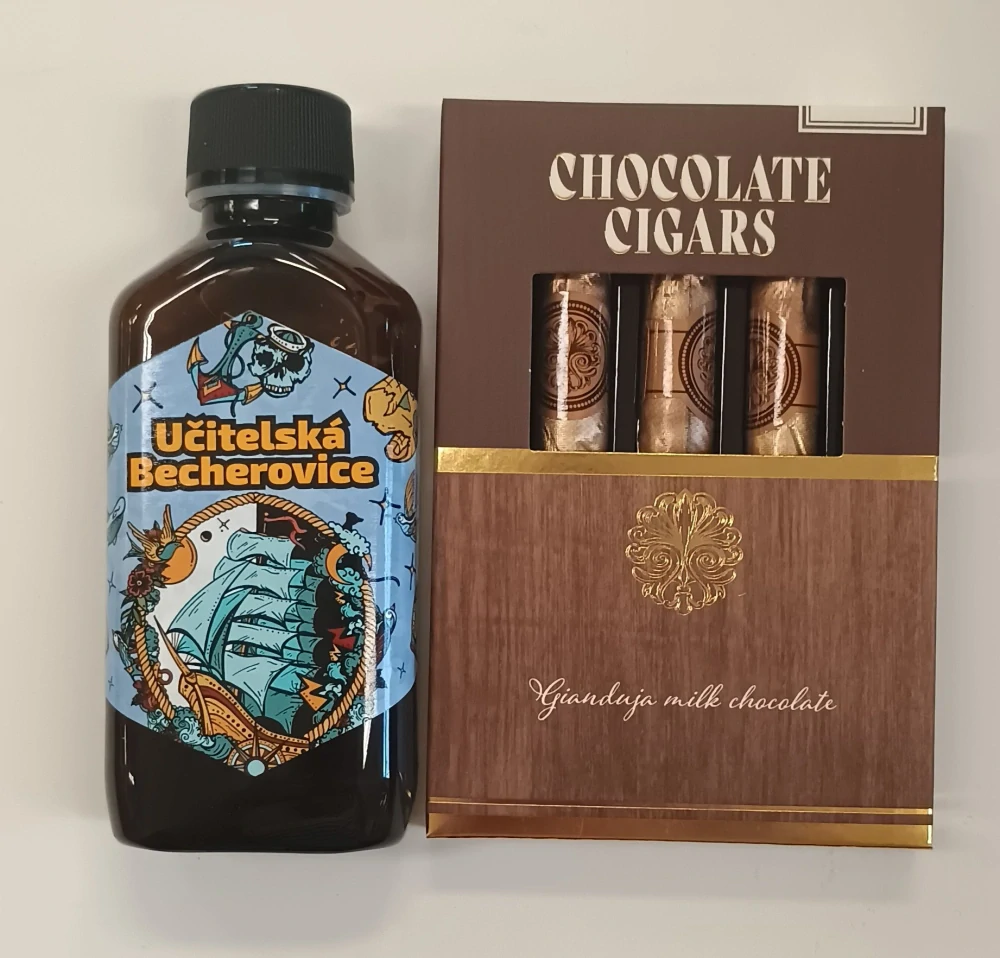 Pro učitele nealko becherovka s čokoládovími doutníky