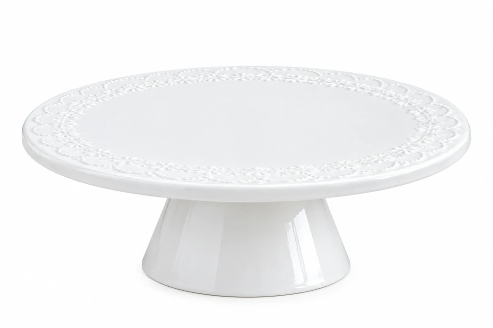Bílý dortový tác s podstavcem – elegantní servírovací tác na dorty, zákusky a cukroví