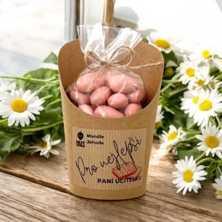 Pro učitelku mandle v jogurtovo-jahodové polevě v a kelímku 180g