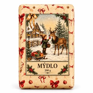 Vánoční tuhé mýdlo 200 g - béžové - dítě se sobem