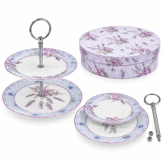Skládací porcelánový stojan na cukroví – levandulový motiv