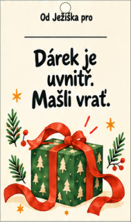 Vánoční jmenovka na dárek – Dárek je uvnitř. Mašli vrať.